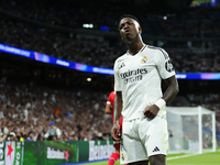 Vinicius Junior left winger of Real Madrid and Brazil reacts during the UEFA Champions League 2024/25 League Phase MD1 match between Real Ma...