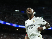 Vinicius Junior left winger of Real Madrid and Brazil reacts during the UEFA Champions League 2024/25 League Phase MD1 match between Real Ma...