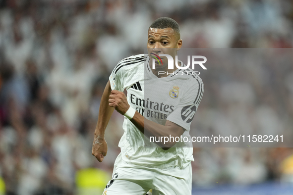 Kylian Mbappe centre-forward of Real Madrid and France during the UEFA Champions League 2024/25 League Phase MD1 match between Real Madrid C...