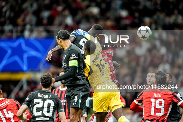 Ibrahima Konate' of Liverpool FC scores first goal during the UEFA Champions League 2024/25 League Phase MD1 match between AC Milan and Live...