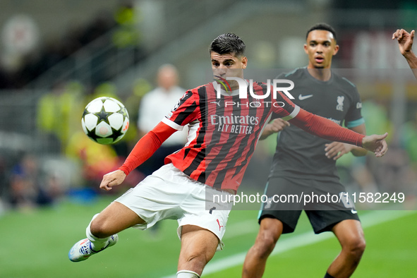 Alvaro Morata of AC Milan during the UEFA Champions League 2024/25 League Phase MD1 match between AC Milan and Liverpool FC at Stadio San Si...