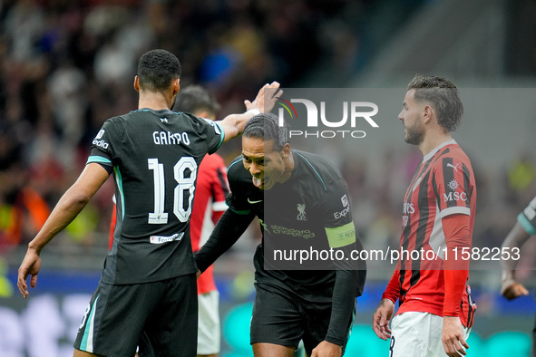 Virgil van Dijk of Liverpool FC celebrates after scoring second goal during the UEFA Champions League 2024/25 League Phase MD1 match between...