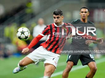 Alvaro Morata of AC Milan during the UEFA Champions League 2024/25 League Phase MD1 match between AC Milan and Liverpool FC at Stadio San Si...