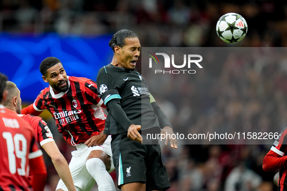 Virgil van Dijk of Liverpool FC scores second goal during the UEFA Champions League 2024/25 League Phase MD1 match between AC Milan and Live...