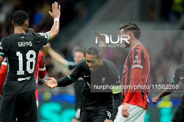 Virgil van Dijk of Liverpool FC celebrates after scoring second goal during the UEFA Champions League 2024/25 League Phase MD1 match between...