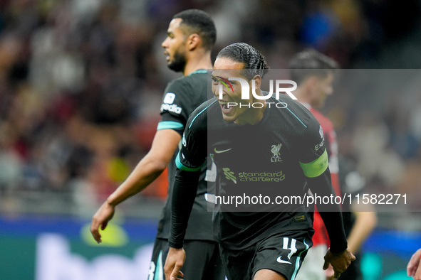 Virgil van Dijk of Liverpool FC celebrates after scoring second goal during the UEFA Champions League 2024/25 League Phase MD1 match between...