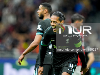 Virgil van Dijk of Liverpool FC celebrates after scoring second goal during the UEFA Champions League 2024/25 League Phase MD1 match between...