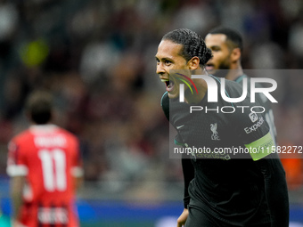 Virgil van Dijk of Liverpool FC celebrates after scoring second goal during the UEFA Champions League 2024/25 League Phase MD1 match between...