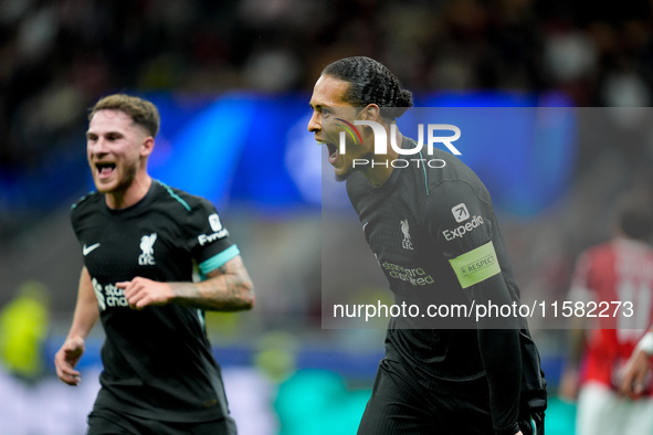 Virgil van Dijk of Liverpool FC celebrates after scoring second goal during the UEFA Champions League 2024/25 League Phase MD1 match between...