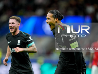 Virgil van Dijk of Liverpool FC celebrates after scoring second goal during the UEFA Champions League 2024/25 League Phase MD1 match between...