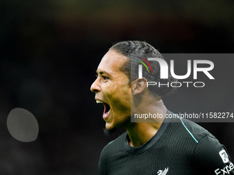 Virgil van Dijk of Liverpool FC celebrates after scoring second goal during the UEFA Champions League 2024/25 League Phase MD1 match between...