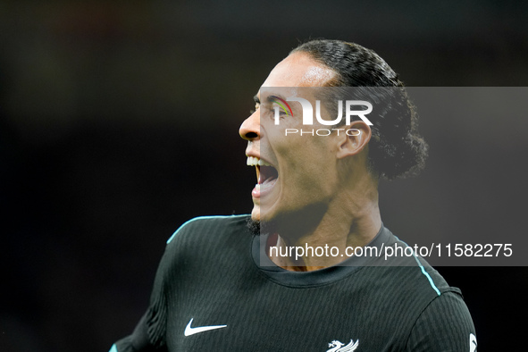 Virgil van Dijk of Liverpool FC celebrates after scoring second goal during the UEFA Champions League 2024/25 League Phase MD1 match between...