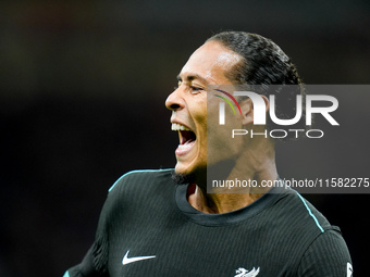 Virgil van Dijk of Liverpool FC celebrates after scoring second goal during the UEFA Champions League 2024/25 League Phase MD1 match between...