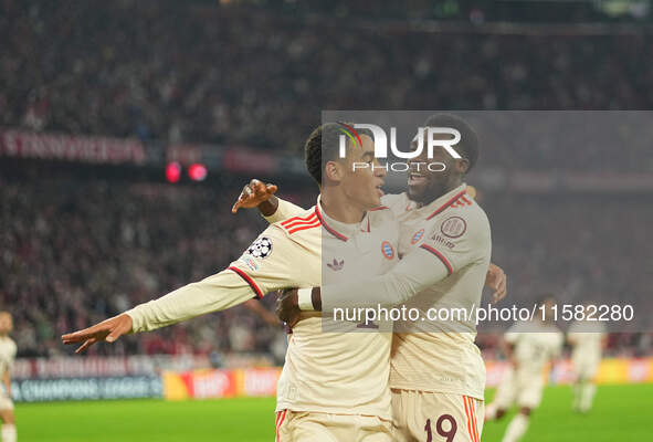 Jamal Musiala of Bayern Munich    celebrate  during the Champions League Round 1 match between Bayern Munich v Dinamo Zagreb, at the Allianz...