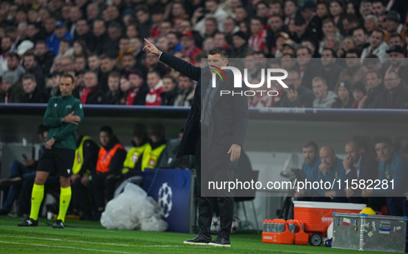 Sergej Jakirović of GNK Dinamo    looks on  during the Champions League Round 1 match between Bayern Munich v Dinamo Zagreb, at the Allianz...