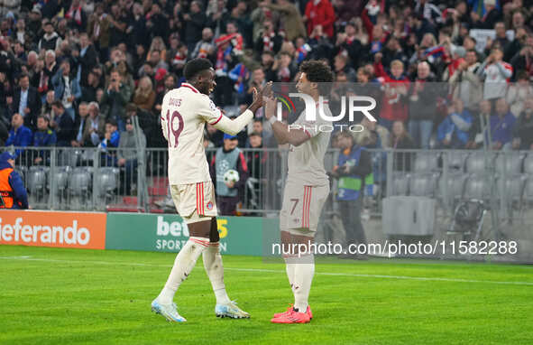 Serge Gnabry of Bayern Munich    celebrate  during the Champions League Round 1 match between Bayern Munich v Dinamo Zagreb, at the Allianz...