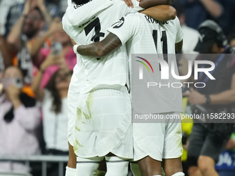 Kylian Mbappe centre-forward of Real Madrid and France celebrates after scoring his sides first goal during the UEFA Champions League 2024/2...