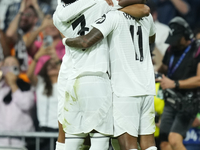 Kylian Mbappe centre-forward of Real Madrid and France celebrates after scoring his sides first goal during the UEFA Champions League 2024/2...