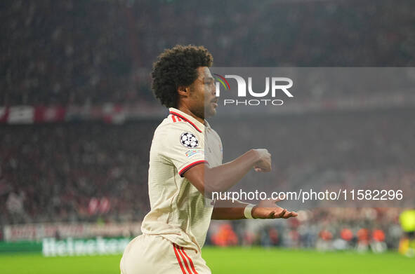 Serge Gnabry of Bayern Munich    celebrate  during the Champions League Round 1 match between Bayern Munich v Dinamo Zagreb, at the Allianz...