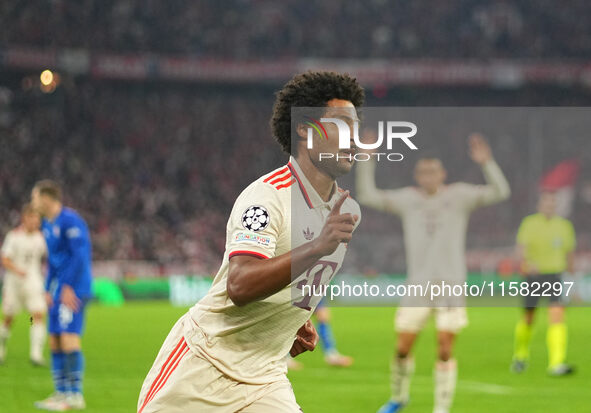 Serge Gnabry of Bayern Munich    celebrate  during the Champions League Round 1 match between Bayern Munich v Dinamo Zagreb, at the Allianz...