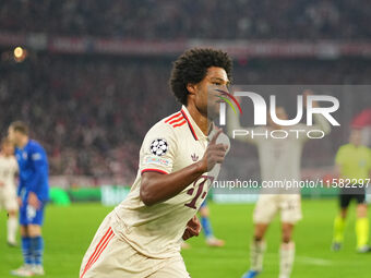 Serge Gnabry of Bayern Munich    celebrate  during the Champions League Round 1 match between Bayern Munich v Dinamo Zagreb, at the Allianz...