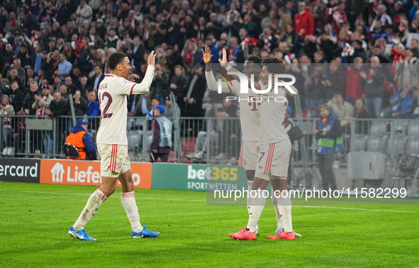 Serge Gnabry of Bayern Munich    celebrate  during the Champions League Round 1 match between Bayern Munich v Dinamo Zagreb, at the Allianz...