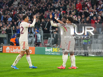 Serge Gnabry of Bayern Munich    celebrate  during the Champions League Round 1 match between Bayern Munich v Dinamo Zagreb, at the Allianz...