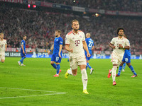 Harry Kane of Bayern Munich    celebrates  the teams first goal  during the Champions League Round 1 match between Bayern Munich v Dinamo Za...