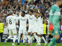 Kylian Mbappe centre-forward of Real Madrid and France celebrates after scoring his sides first goal during the UEFA Champions League 2024/2...