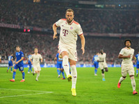 Harry Kane of Bayern Munich    celebrates  the teams first goal  during the Champions League Round 1 match between Bayern Munich v Dinamo Za...