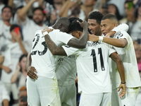 Kylian Mbappe centre-forward of Real Madrid and France celebrates after scoring his sides first goal during the UEFA Champions League 2024/2...