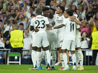 Kylian Mbappe centre-forward of Real Madrid and France celebrates after scoring his sides first goal during the UEFA Champions League 2024/2...