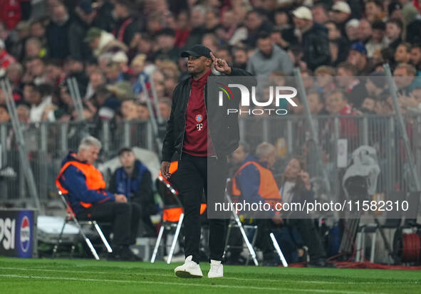 Vincent Kompany of Bayern Munich    looks on  during the Champions League Round 1 match between Bayern Munich v Dinamo Zagreb, at the Allian...