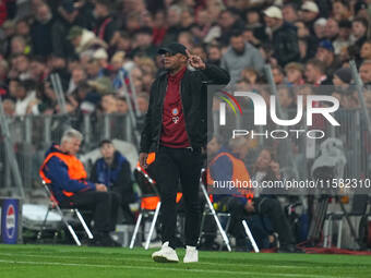 Vincent Kompany of Bayern Munich    looks on  during the Champions League Round 1 match between Bayern Munich v Dinamo Zagreb, at the Allian...