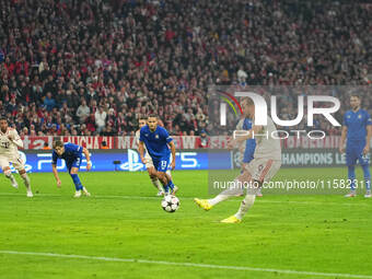 Harry Kane of Bayern Munich    scores the teams first goal  during the Champions League Round 1 match between Bayern Munich v Dinamo Zagreb,...