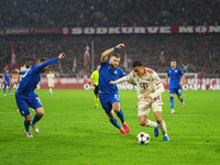 Jamal Musiala of Bayern Munich    controls the ball  during the Champions League Round 1 match between Bayern Munich v Dinamo Zagreb, at the...