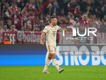 Raphaël Guerreiro of Bayern Munich    celebrates  the second goal  during the Champions League Round 1 match between Bayern Munich v Dinamo...