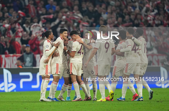 Raphaël Guerreiro of Bayern Munich    celebrates  the second goal  during the Champions League Round 1 match between Bayern Munich v Dinamo...