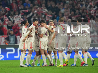 Raphaël Guerreiro of Bayern Munich    celebrates  the second goal  during the Champions League Round 1 match between Bayern Munich v Dinamo...