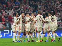 Raphaël Guerreiro of Bayern Munich    celebrates  the second goal  during the Champions League Round 1 match between Bayern Munich v Dinamo...