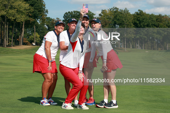 GAINESVILLE, VIRGINIA - SEPTEMBER 15: Team USA members Assistant Captain Paula Creamer, Assistant Captain Angela Stanford, Captain Stacy Lew...