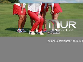 GAINESVILLE, VIRGINIA - SEPTEMBER 15: Team USA members Assistant Captain Paula Creamer, Assistant Captain Angela Stanford, Captain Stacy Lew...