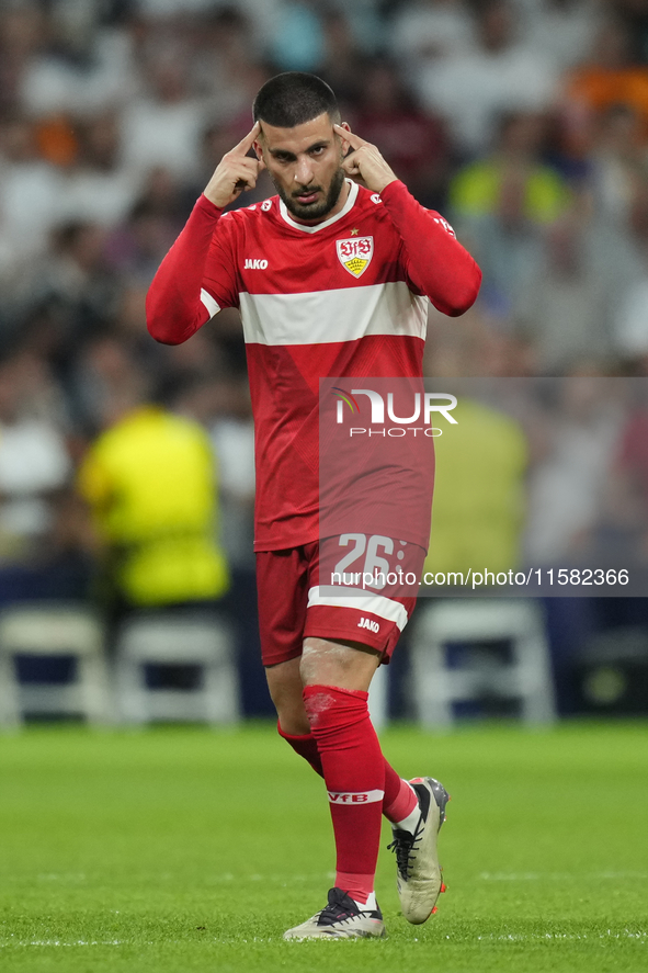 Deniz Undav centre-forward of Stuttgart and Turkiye celebrates after scoring his sides first goal during the UEFA Champions League 2024/25 L...