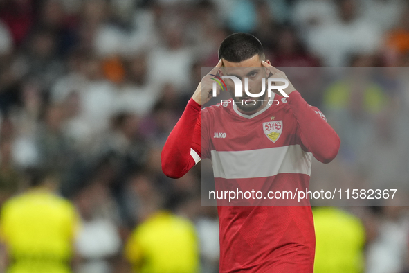 Deniz Undav centre-forward of Stuttgart and Turkiye celebrates after scoring his sides first goal during the UEFA Champions League 2024/25 L...