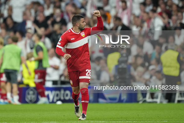 Deniz Undav centre-forward of Stuttgart and Turkiye celebrates after scoring his sides first goal during the UEFA Champions League 2024/25 L...