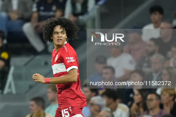 Anrie Chase centre-back of Stuttgart and Japan during the UEFA Champions League 2024/25 League Phase MD1 match between Real Madrid C.F. and...