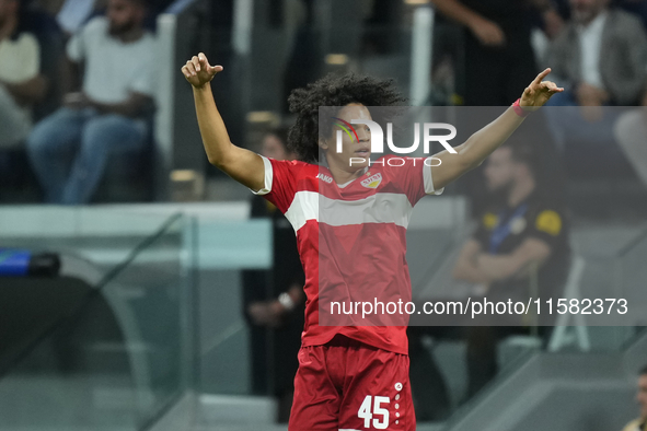 Anrie Chase centre-back of Stuttgart and Japan during the UEFA Champions League 2024/25 League Phase MD1 match between Real Madrid C.F. and...