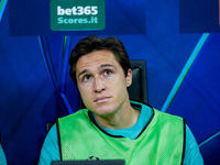 Federico Chiesa of Liverpool FC looks on during the UEFA Champions League 2024/25 League Phase MD1 match between AC Milan and Liverpool FC a...