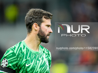 Alisson Becker of Liverpool FC looks on during the UEFA Champions League 2024/25 League Phase MD1 match between AC Milan and Liverpool FC at...