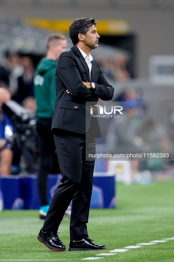 Paulo Fonseca head coach of AC Milan looks on during the UEFA Champions League 2024/25 League Phase MD1 match between AC Milan and Liverpool...